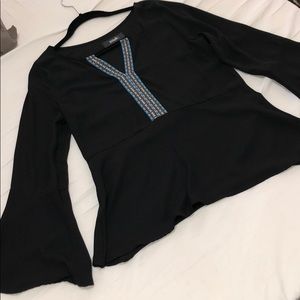 Black fit-n-flare long sleeve blouse